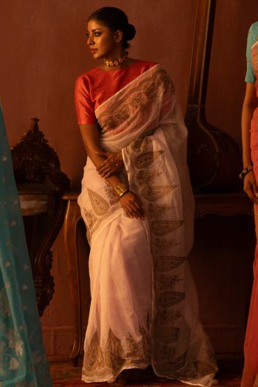 Noksha Embroidered Half Silk Sari